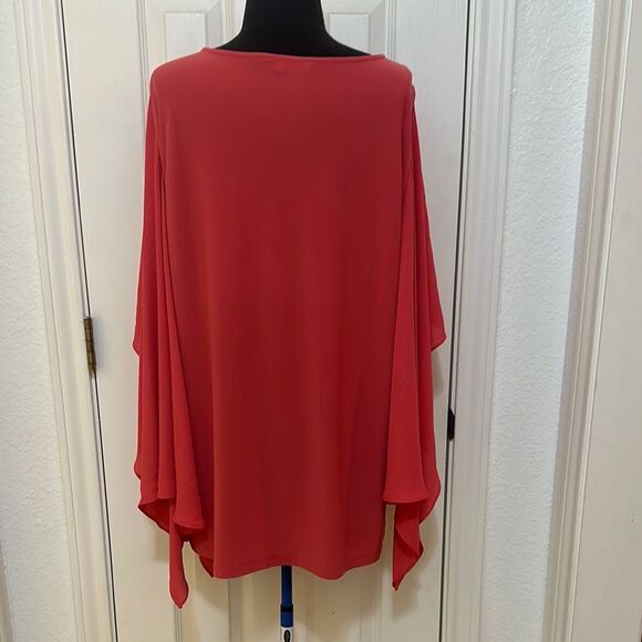 Salmon color Cowl Neck Asymmetrical Tunic - Picture 3 of 4